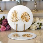 - Supla2li-3204-Gorsel1 - Realhomes  Realhomes 3D Altın Görünümlü Palmiye Yaprakları Modern 2'li Yuvarlak Servis Altlığı - Supla Realhomes