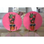 - Supla2li-3205-Gorsel2 - Realhomes Realhomes Fuşya Zeminli Ananas Desenli Modern 2'li Yuvarlak Servis Altlığı - Supla Realhomes