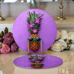 - Supla2li-3206-Gorsel1 - Realhomes  Realhomes Mor Zeminde Ananas Desenli Modern 2'li Yuvarlak Servis Altlığı - Supla Realhomes