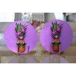 - Supla2li-3206-Gorsel2 - Realhomes  Realhomes Mor Zeminde Ananas Desenli Modern 2'li Yuvarlak Servis Altlığı - Supla Realhomes