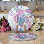 - Supla2li-3210-Gorsel1 - Realhomes Realhomes Pudra Zeminli Geometrik Palmiye Yaprakları Modern 2'li Yuvarlak Servis Altlığı - Supla Realhomes