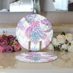 - Supla2li-3210-Gorsel3 - Realhomes Realhomes Pudra Zeminli Geometrik Palmiye Yaprakları Modern 2'li Yuvarlak Servis Altlığı - Supla Realhomes