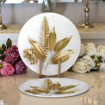 - Supla2li-3211-Gorsel1 - Realhomes Realhomes 3D Altın Görünümlü Yapraklar Desenli Modern 2'li Yuvarlak Servis Altlığı - Supla Realhomes