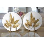 - Supla2li-3211-Gorsel2 - Realhomes Realhomes 3D Altın Görünümlü Yapraklar Desenli Modern 2'li Yuvarlak Servis Altlığı - Supla Realhomes