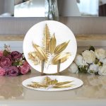 - Supla2li-3211-Gorsel3 - Realhomes Realhomes 3D Altın Görünümlü Yapraklar Desenli Modern 2'li Yuvarlak Servis Altlığı - Supla Realhomes