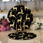 - Supla2li-3215-Gorsel1 - Realhomes  Realhomes Altın Detaylı Geyikler Desenli Modern 2'li Yuvarlak Servis Altlığı - Supla Realhomes