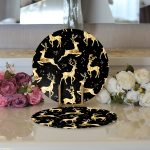 - Supla2li-3215-Gorsel3 - Realhomes  Realhomes Altın Detaylı Geyikler Desenli Modern 2'li Yuvarlak Servis Altlığı - Supla Realhomes