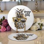 Realhomes Beyaz Zeminde 3D Ananas Özel Tasarımlı Modern 2'li Yuvarlak Servis Altlığı - Supla Realhomes