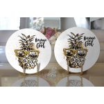 Realhomes Beyaz Zeminde 3D Ananas Özel Tasarımlı Modern 2'li Yuvarlak Servis Altlığı - Supla Realhomes