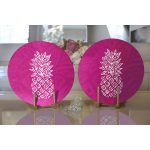 Realhomes Fuşya Zeminde Ananas Desenli Modern Tasarım 2'li Yuvarlak Servis Altlığı - Supla Realhomes