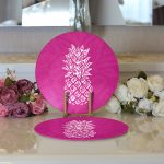 Realhomes Fuşya Zeminde Ananas Desenli Modern Tasarım 2'li Yuvarlak Servis Altlığı - Supla Realhomes