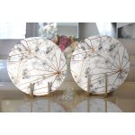 Realhomes Mermer Zeminde Altın Geometrik Şekiller Özel Tasarımlı Modern 2'li Yuvarlak Servis Altlığı - Supla Realhomes