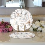 Realhomes Mermer Zeminde Altın Geometrik Şekiller Özel Tasarımlı Modern 2'li Yuvarlak Servis Altlığı - Supla Realhomes