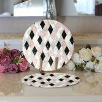 - Supla2li-3225-Gorsel3 - Realhomes Realhomes Mermer Zeminli Baklava Desenli Özel Tasarım Modern 2'li Yuvarlak Servis Altlığı - Supla Realhomes