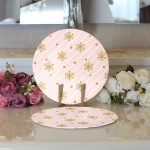 Realhomes Pembe Zeminde Kartanesi Detaylı Özel Tasarım Modern 2'li Yuvarlak Servis Altlığı - Supla Realhomes