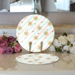 - Supla2li-3227-Gorsel3 - Realhomes Realhomes Pembe Mavi Zeminde Kar Tanesi Detaylı Modern 2'li Yuvarlak Servis Altlığı - Supla Realhomes