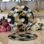 - Supla2li-3233-Gorsel1 - Realhomes Realhomes Siyah Zeminde Palmiye Yaprakları Özel Tasarım Modern 2'li Yuvarlak Servis Altlığı - Supla Realhomes