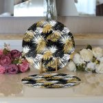 - Supla2li-3233-Gorsel3 - Realhomes Realhomes Siyah Zeminde Palmiye Yaprakları Özel Tasarım Modern 2'li Yuvarlak Servis Altlığı - Supla Realhomes