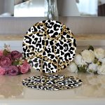 - Supla2li-3239-Gorsel3 - Realhomes Realhomes Leopar Desenli Altın Detaylı Özel Tasarım Modern 2'li Yuvarlak Servis Altlığı - Supla Realhomes