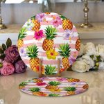 - Supla2li-3252-Gorsel1 - Realhomes Realhomes Pembe Zeminli Ananaslar Özel Tasarım Modern 2'li Yuvarlak Servis Altlığı - Supla Realhomes