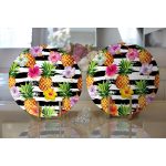 - Supla2li-3253-Gorsel2 - Realhomes Realhomes Siyah Zeminli Renkli Ananaslar Özel Tasarım Modern 2'li Yuvarlak Servis Altlığı - Supla Realhomes