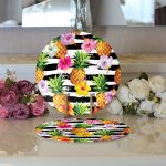 - Supla2li-3253-Gorsel3 - Realhomes Realhomes Siyah Zeminli Renkli Ananaslar Özel Tasarım Modern 2'li Yuvarlak Servis Altlığı - Supla Realhomes