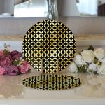 - Supla2li-3256-Gorsel3 - Realhomes Realhomes Siyah Zeminde Gold Geometrik Desenli Modern 2'li Yuvarlak Servis Altlığı - Supla Realhomes