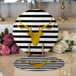 - Supla2li-3259-Gorsel1 - Realhomes Realhomes Çizgili Gold Geyik Desenli Modern 2'li Yuvarlak Servis Altlığı - Supla Realhomes