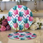 - Supla2li-3261-Gorsel1 - Realhomes  Realhomes Renkli Zigzag Desenli Ananaslar Modern Tasarımlı 2'li Yuvarlak Servis Altlığı - Supla Realhomes