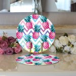 - Supla2li-3261-Gorsel3 - Realhomes  Realhomes Renkli Zigzag Desenli Ananaslar Modern Tasarımlı 2'li Yuvarlak Servis Altlığı - Supla Realhomes