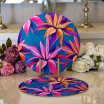 - Supla2li-3262-Gorsel1 - Realhomes Realhomes Mavi Zeminli Yapraklar Özel Tasarımlı Modern 2'li Yuvarlak Servis Altlığı - Supla Realhomes