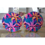 - Supla2li-3262-Gorsel2 - Realhomes Realhomes Mavi Zeminli Yapraklar Özel Tasarımlı Modern 2'li Yuvarlak Servis Altlığı - Supla Realhomes