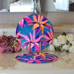 - Supla2li-3262-Gorsel3 - Realhomes Realhomes Mavi Zeminli Yapraklar Özel Tasarımlı Modern 2'li Yuvarlak Servis Altlığı - Supla Realhomes