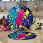 Realhomes Sarı Zeminde Tropikal Orman Tasarımlı Modern 2'li Yuvarlak Servis Altlığı - Supla Realhomes