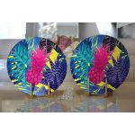 Realhomes Sarı Zeminde Tropikal Orman Tasarımlı Modern 2'li Yuvarlak Servis Altlığı - Supla Realhomes