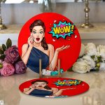 - Supla2li-3281-Gorsel1 - Realhomes  Realhomes Kırmızı Zeminli Popart Wow Desenli Modern 2'li Yuvarlak Servis Altlığı - Supla Realhomes