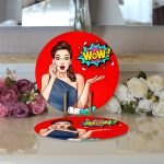 - Supla2li-3281-Gorsel3 - Realhomes  Realhomes Kırmızı Zeminli Popart Wow Desenli Modern 2'li Yuvarlak Servis Altlığı - Supla Realhomes