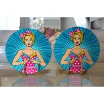 - Supla2li-3284-Gorsel2 - Realhomes Realhomes Mavi Zemini Popart Girl Desenli Modern 2'li Yuvarlak Servis Altlığı - Supla Realhomes