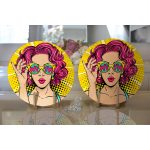 Realhomes Sarı Zeminli Pop Art Girl Desenli Modern 2'li Yuvarlak Servis Altlığı - Supla Realhomes