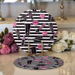 - Supla2li-3286-Gorsel1 - Realhomes Realhomes Siyah Çizgili Popart Makeup Desenli Modern 2'li Yuvarlak Servis Altlığı - Supla Realhomes