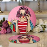 - Supla2li-3289-Gorsel1 - Realhomes Realhomes Pembe Zeminli Popart Desenli Modern 2'li Yuvarlak Servis Altlığı - Supla Realhomes