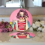 - Supla2li-3289-Gorsel3 - Realhomes Realhomes Pembe Zeminli Popart Desenli Modern 2'li Yuvarlak Servis Altlığı - Supla Realhomes