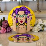 Realhomes Sarı Puanlı Popart Desenli Modern 2'li Yuvarlak Servis Altlığı - Supla Realhomes