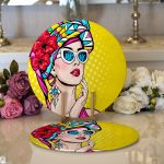 - Supla2li-3292-Gorsel1 - Realhomes Realhomes Sarı Zeminli Summer Popart Tasarımlı Modern 2'li Yuvarlak Servis Altlığı - Supla Realhomes