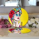 - Supla2li-3292-Gorsel3 - Realhomes Realhomes Sarı Zeminli Summer Popart Tasarımlı Modern 2'li Yuvarlak Servis Altlığı - Supla Realhomes