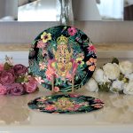 Realhomes Lacivert Zeminli Amazon Ormanları Temalı Modern 2'li Yuvarlak Servis Altlığı - Supla Realhomes