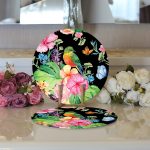 - Supla2li-3312-Gorsel3 - Realhomes Realhomes Watercolor Çiçek ve Kuş Motifli Özel Tasarım Modern 2'li Yuvarlak Servis Altlığı - Supla Realhomes