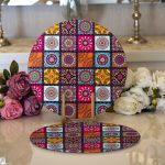 Realhomes Kareli Etnik Desenli Özel Tasarım Modern 2'li Yuvarlak Servis Altlığı - Supla Realhomes