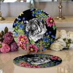 Realhomes Siyah Zeminde Leopar ve Çiçekler Özel Tasarım Modern 2'li Yuvarlak Servis Altlığı - Supla Realhomes