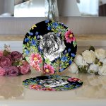 Realhomes Siyah Zeminde Leopar ve Çiçekler Özel Tasarım Modern 2'li Yuvarlak Servis Altlığı - Supla Realhomes